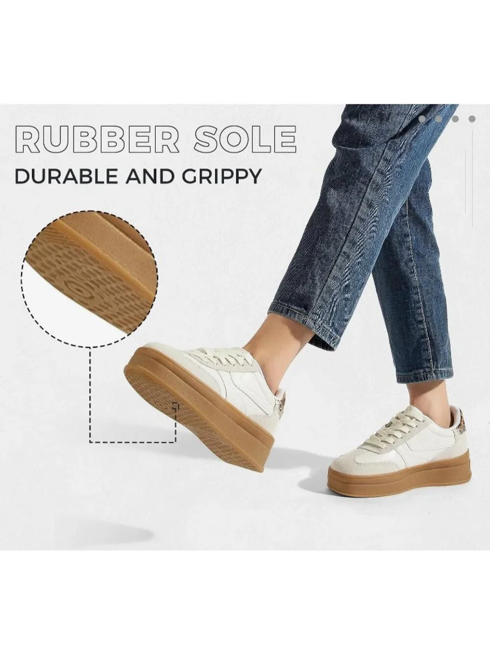 Women's Beige Platform Thick Gum Sole Comfortable Tennis Skate Walking Sneakers